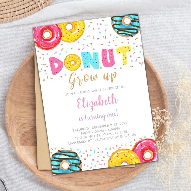 Editable Yellow, Pink & Green Sprinkle Party Invit Invitation (Yellow Pink Green Donut Birthday Invitations)