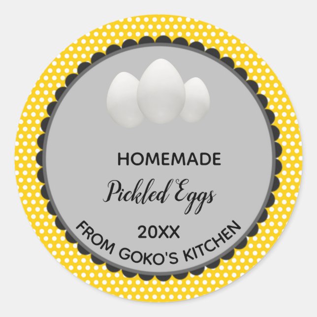 Editable Yellow Polka Dot Pickled Eggs Label (Front)