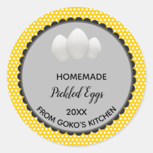 Editable Yellow Polka Dot Pickled Eggs Label