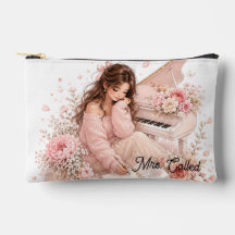 Editablr Soft Pink Piano Floral Cosmetic Bag