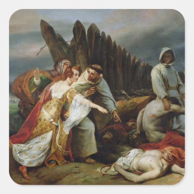 Edith Finding the Body of Harold, 1828 Square Sticker (Front)