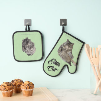 Editor Cat by RoseWrites Oven Mitt and Pot Holders Oven Mitt & Pot Holder Set