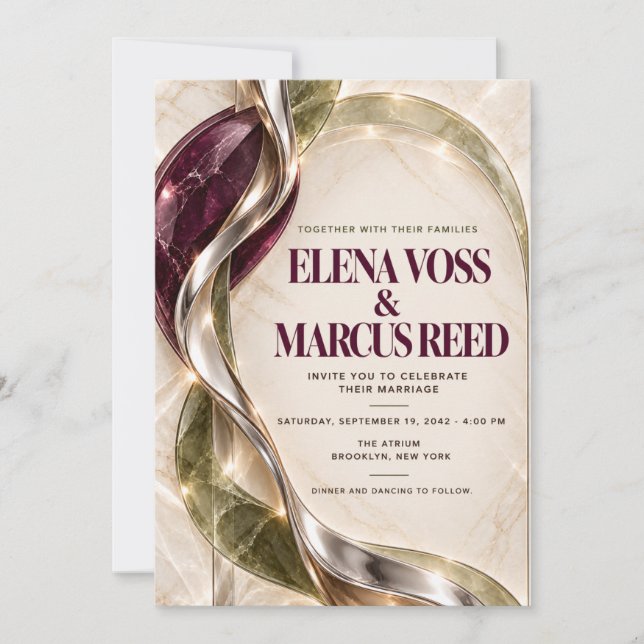 Editorial 3D Marble Modern Wedding Invitation (Front)