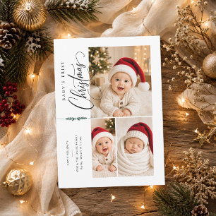 Editorial Baby First Christmas Three Photo Holiday Card