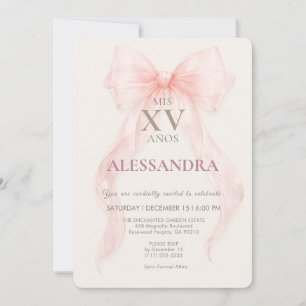 Editorial Blush Pink Bow Quinceañera Invitation