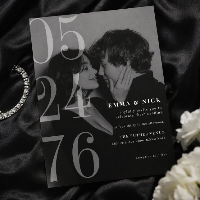Editorial Bold Date Black White Wedding Invitation (Creator Uploaded)