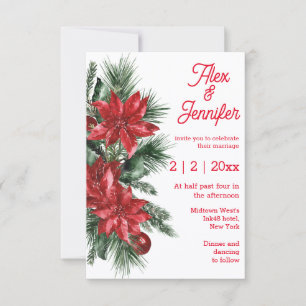 Editorial Chic Red Poinsettia &Pine Winter Wedding Invitation