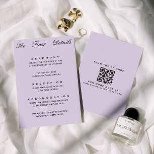 Editorial Chic Soft Purple Minimal Wedding Details Enclosure Card