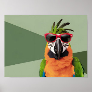 Editorial Concept: Parrot Wearing Red Shades Poster