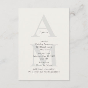 Editorial Initial Wedding Details Card