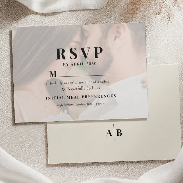 Editorial Ivory Photo Wedding RSVP Card (Creator Uploaded)
