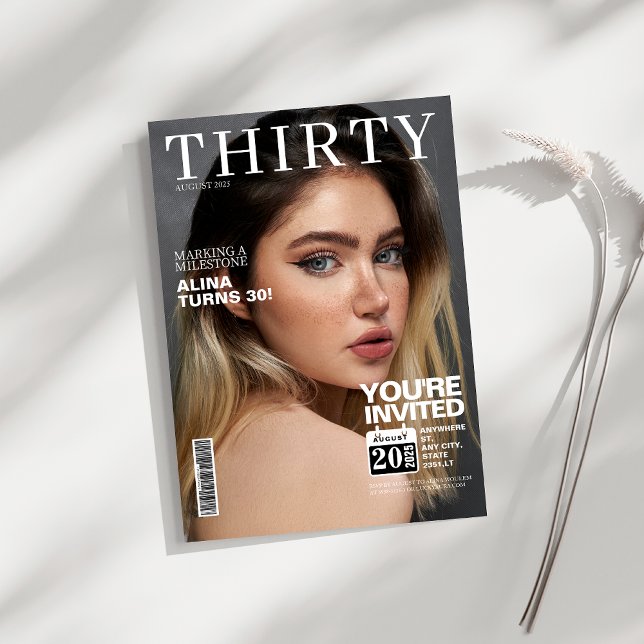 Editorial magazine cover photo 30th birthday invitation (Creator Uploaded)