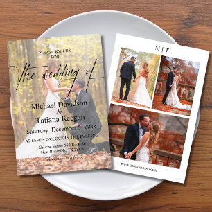 Editorial Minimalist Modern Script 4 Photo Wedding Invitation