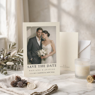 Editorial Minimalist Winter Ivory Wedding Photo Save The Date