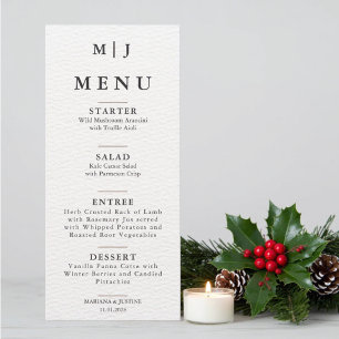 Editorial Minimalist Winter Wedding Monogram Menu