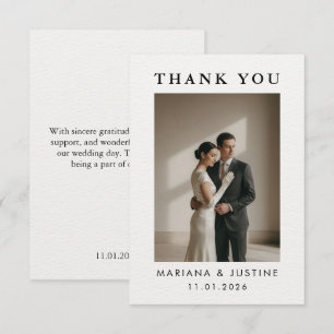 Editorial Minimalist Winter Wedding Photo Message  Thank You Card