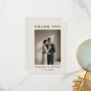 Editorial Minimalist Winter Wedding Photo   Modern Thank You Card