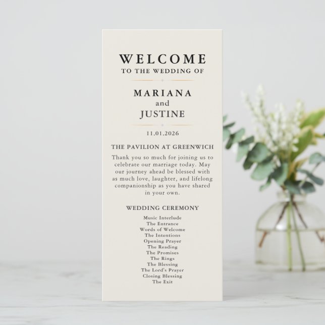 Editorial Minimalist Winter Wedding Program Card (Standing Front)