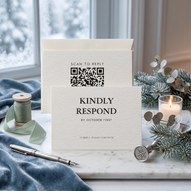 Editorial Minimalist Winter Wedding QR Code  RSVP Card (Editorial Minimalist Winter Wedding QR Code RSVP Card)