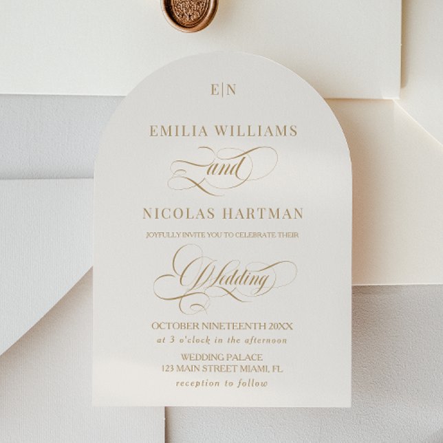 Editorial Monogram Ivory Gold Wedding Invitation (Creator Uploaded)