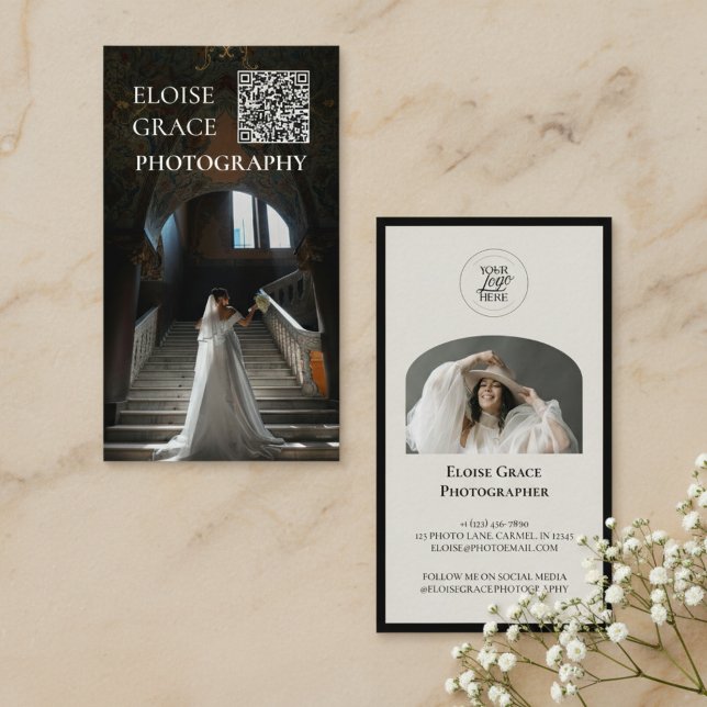 Editorial Photo Logo QR Code Business Card (Market your photography business in style with this editorial business card!)