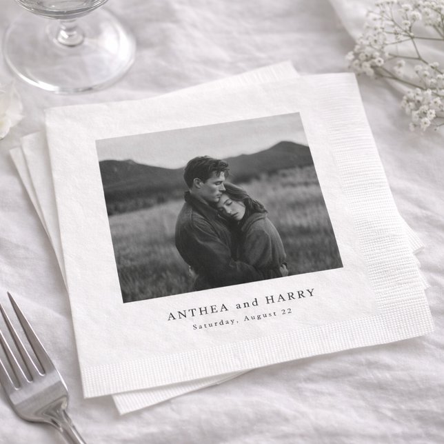 Editorial Photo Serif Black White Wedding Napkin (Creator Uploaded)