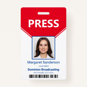 Editorial Press Pass Photo Bar Code ID Badge