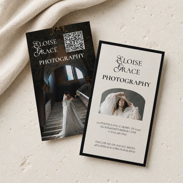 Editorial Script Qr Code and Photo Professional Business Card (Editorial Script Qr Code and Photo Professional Business Card)