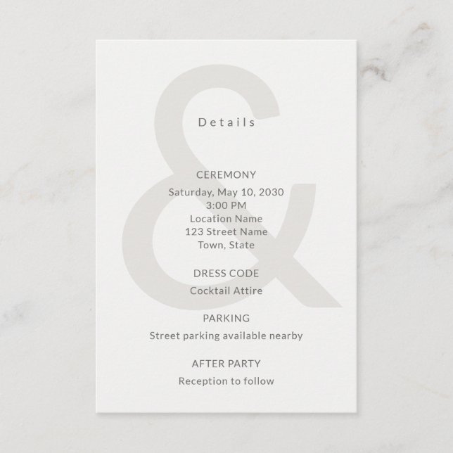 Editorial Typography Wedding Details Card (Front)