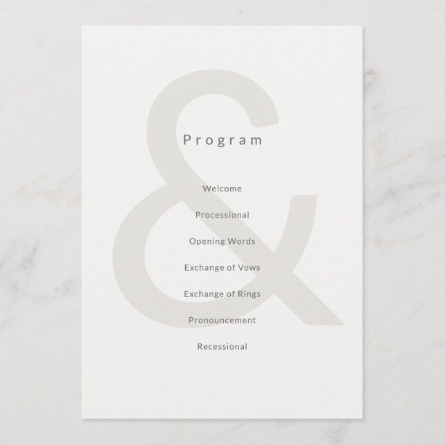 Editorial Typography Wedding Program Programme (Front)