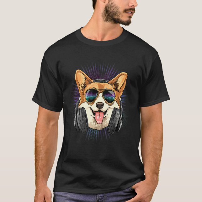 EDM House Music DJ Corgi Dog  Music  Music Artist T-Shirt (Front)