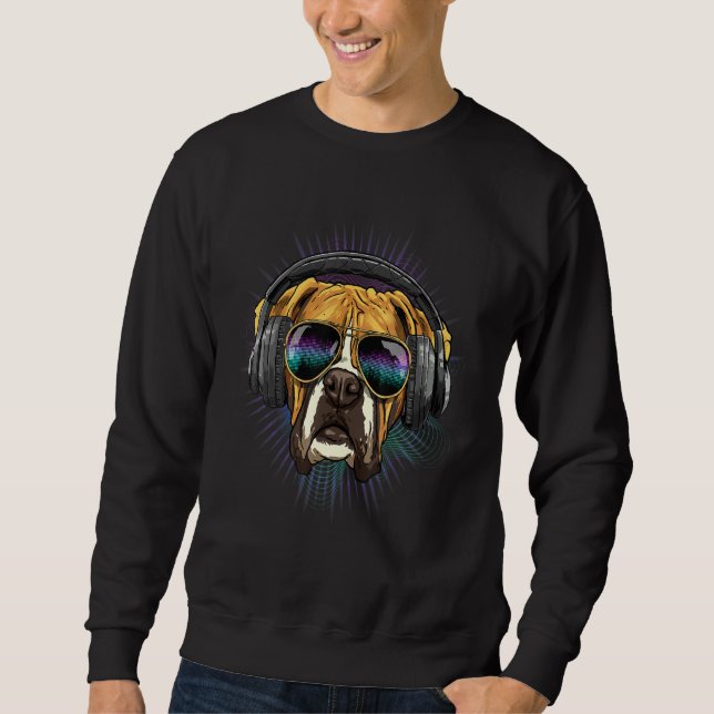 EDM House Music DJ German Boxer Dog Music  Music A Sweatshirt (Front)