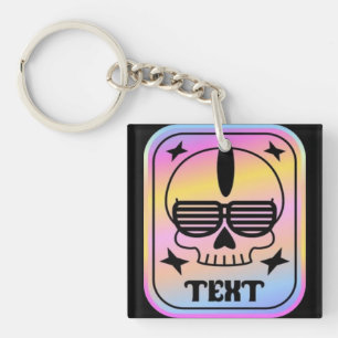 EDM Party Skull Badge with Custom Text Key Ring