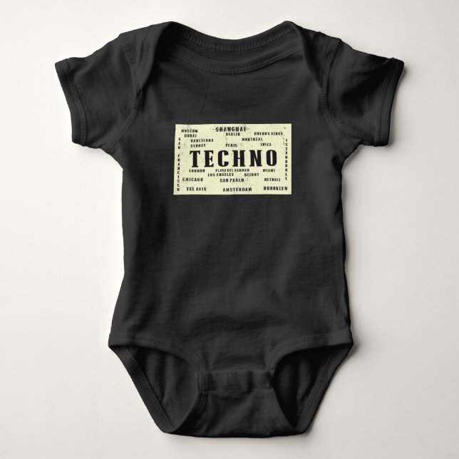 EDM Techno Underground International Rave Cities Baby Bodysuit (Front)