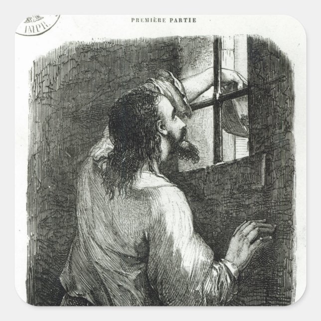 Edmond Dantes imprisoned in the Chateau d'If Square Sticker (Front)