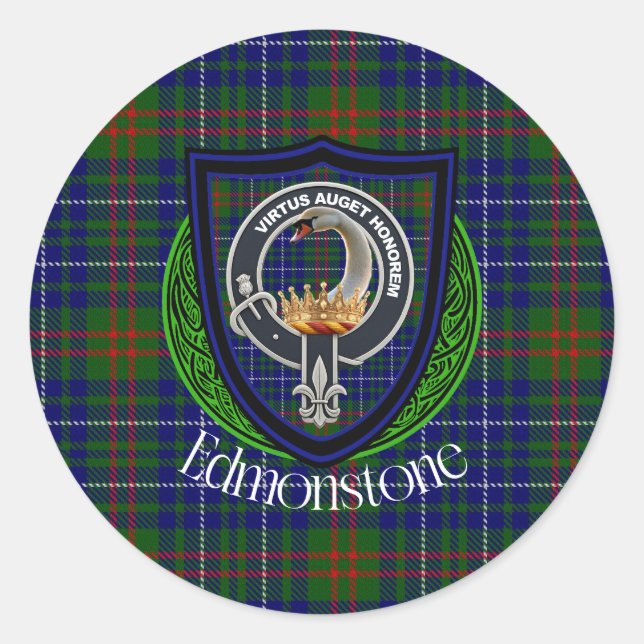 Edmonstone Scottish Clan Tartan & Crest Classic Round Sticker (Front)