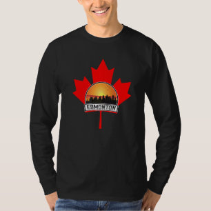 Edmonton Canada Maple Leaf City Skyline Red Sunset T-Shirt