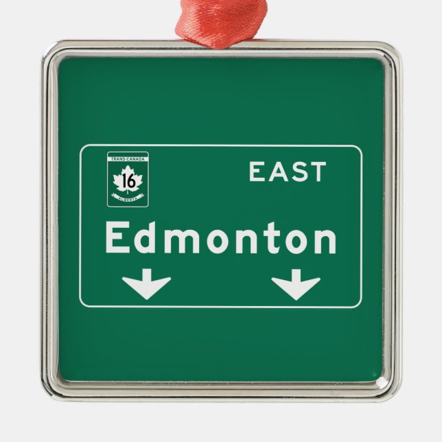 Edmonton, Canada Road Sign Metal Tree Decoration (Front)