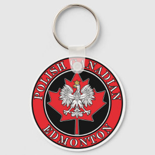 Edmonton Round Polish Canadian Leaf Key Ring