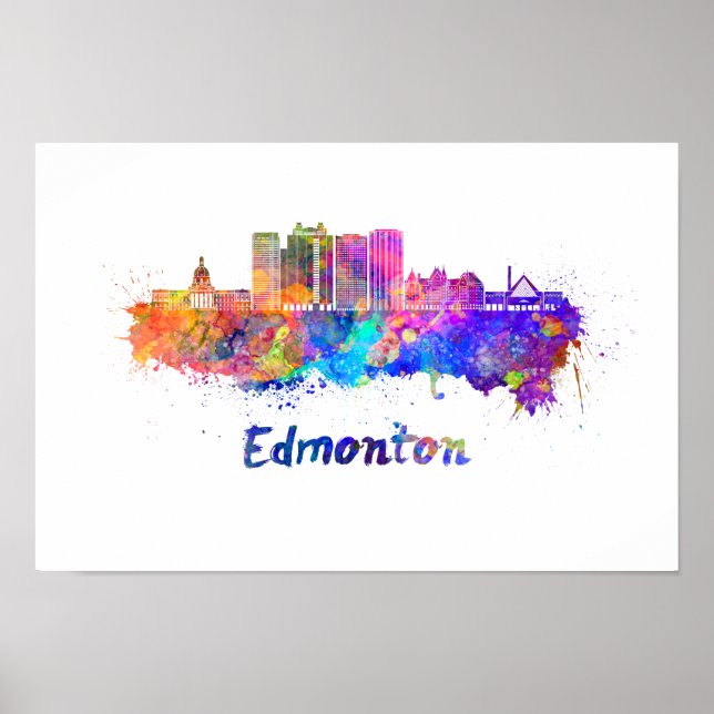 Edmonton V2 skyline in watercolor Poster (Front)