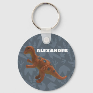 Edmontosaurus Toy Dinosaur Orange and Blue Gray Key Ring