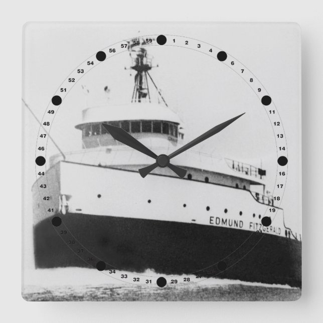 Edmund Fitzgerald Vintage Great Lakes Freighter Square Wall Clock (Front)
