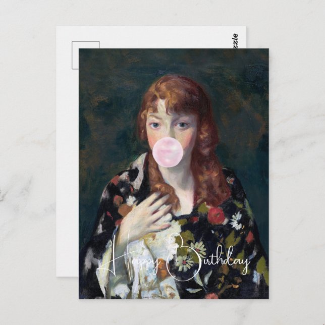 Edna blowing a bubble gum Happy Birthday Postcard (Front/Back)