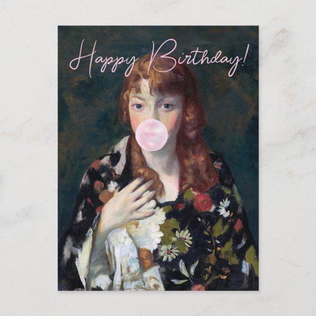 Edna blowing a pink bubble gum Happy birthday Postcard (Front)