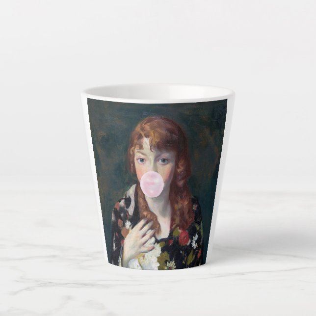 Edna blowing a pink bubble gum latte mug (Front)