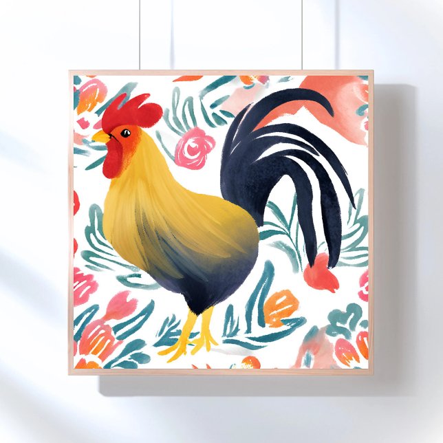 Edna the Rooster | Watercolor Floral Chicken Poster (Creator Uploaded)