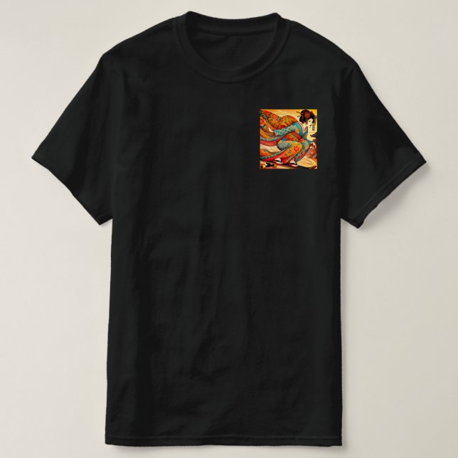 Edo Beauty on Skateboard -ice cream Ukiyo-e Style T-Shirt (Design Front)