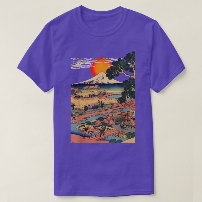 , Edo Japan Scenery, Sunset at Mount Fuji Ukiyo  T-Shirt (Design Front)