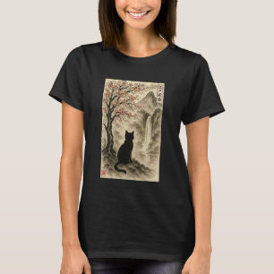 Edo Painting Sakura Japanese Landscape Cat Ukiyo-e T-Shirt