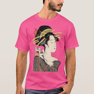 Edo Period Japan, Geisha Portrait with Cat T-Shirt